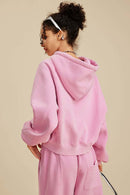 Raglan Fleece Cropped Hoodie - Rose Pink