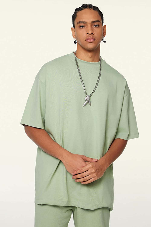 Oversized Cooling Raw-Edge Tech Tee - Halo Green