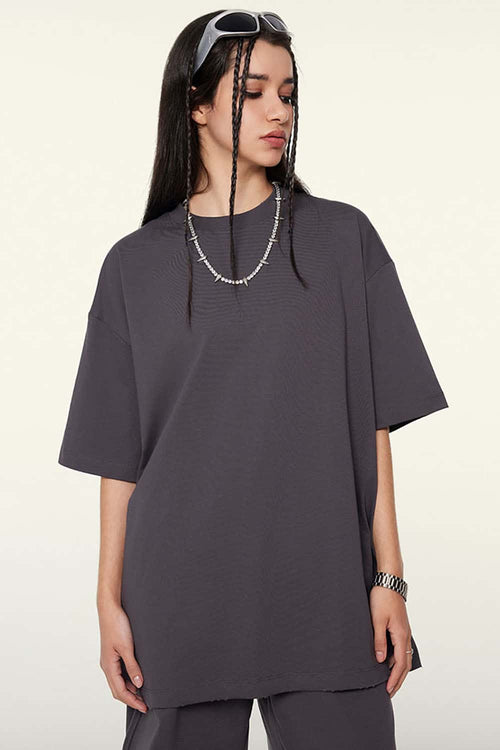Oversized Cooling Raw-Edge Tech Tee - Raspberry Purple