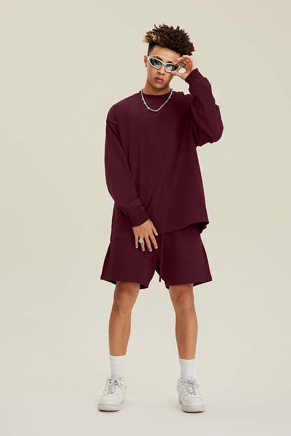 Solid Color Pure Cotton Long Sleeve Loose Couples T-Shirt