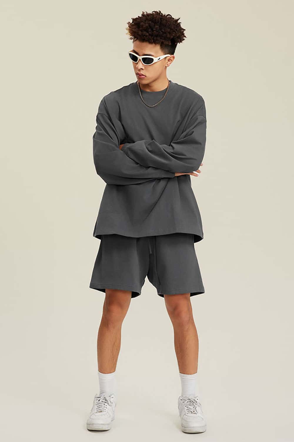 Solid Color Pure Cotton Long Sleeve Loose Couples T-Shirt