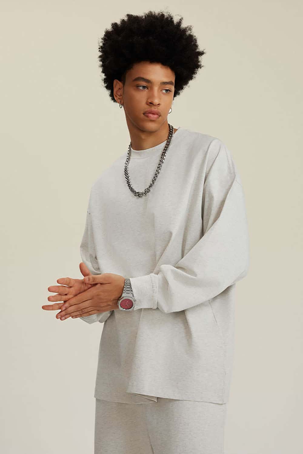 Solid Color Pure Cotton Long Sleeve Loose Couples T-Shirt