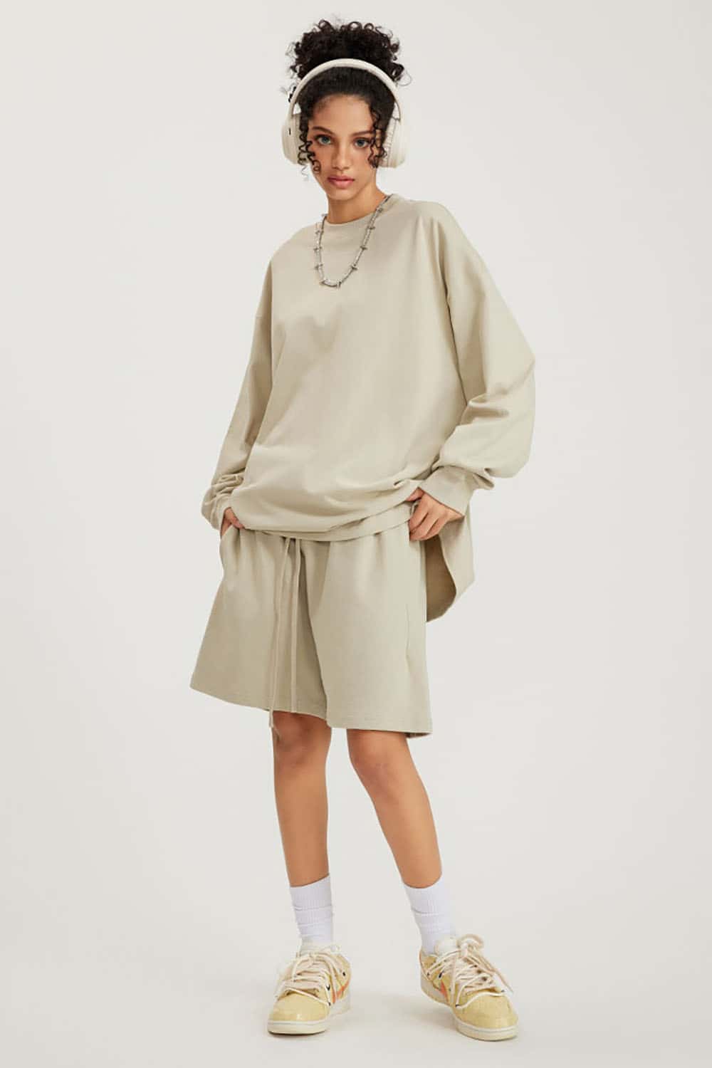 Solid Color Pure Cotton Long Sleeve Loose Couples T-Shirt