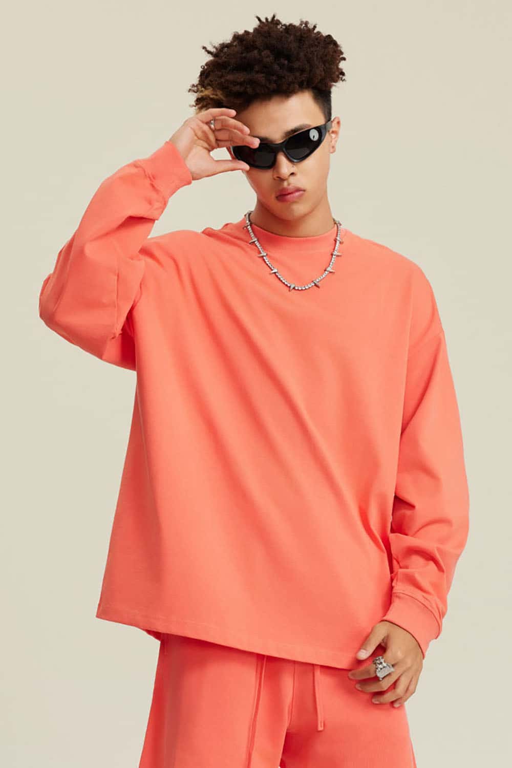 Solid Color Pure Cotton Long Sleeve Loose Couples T-Shirt