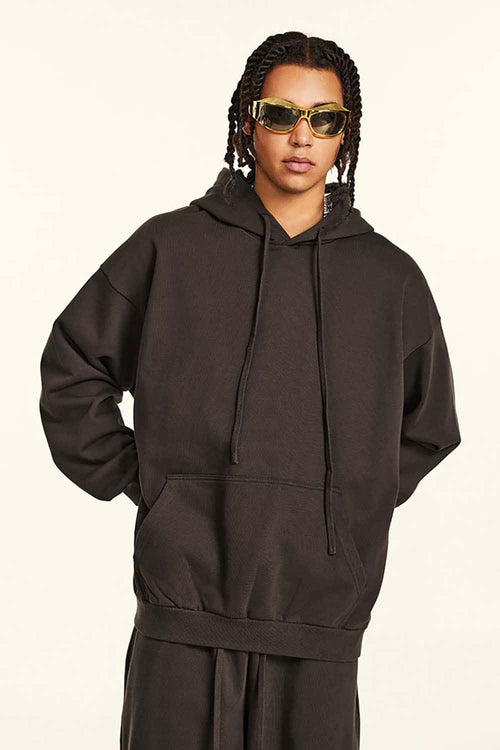 Heavyweight Solid Pullover Hoodie - Dark Brown