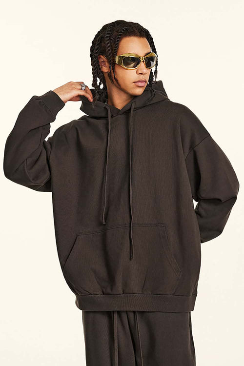 Heavyweight Solid Pullover Hoodie - Dark Brown
