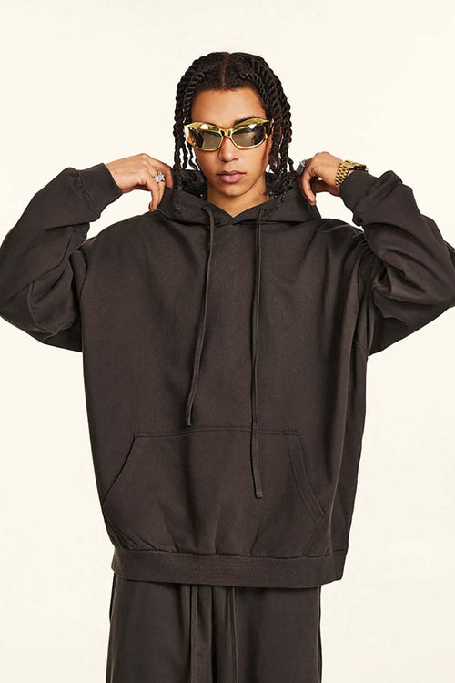 Heavyweight Solid Pullover Hoodie - Dark Brown
