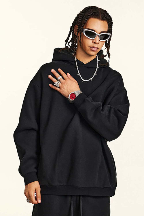 Fleece-Lined Invisible Zip Hoodie - Black