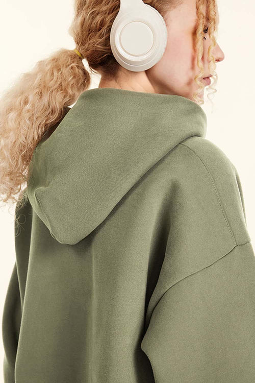 Fleece-Lined Invisible Zip Hoodie - Gray Camel