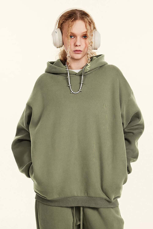 Fleece-Lined Invisible Zip Hoodie - Gray Camel