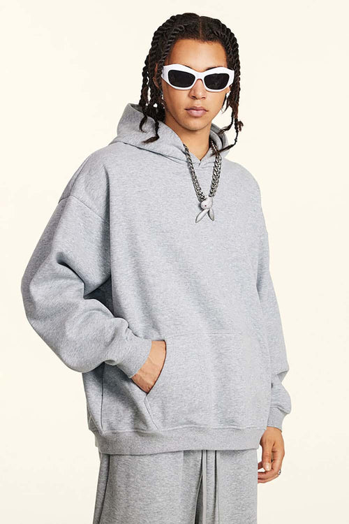 Heavyweight Fleece Solid Hoodie - Flower Gray