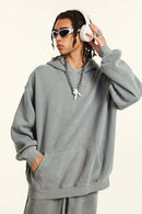 Washed Fleece Pullover Hoodie - Medium Gray