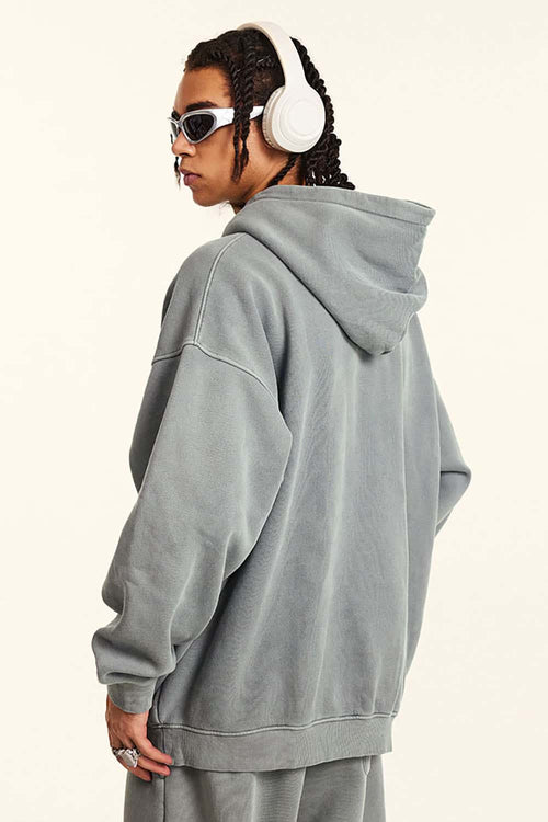 Washed Fleece Pullover Hoodie - Medium Gray