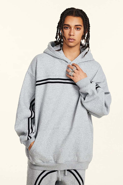Washed Fleece Pullover Hoodie - Flower Gray