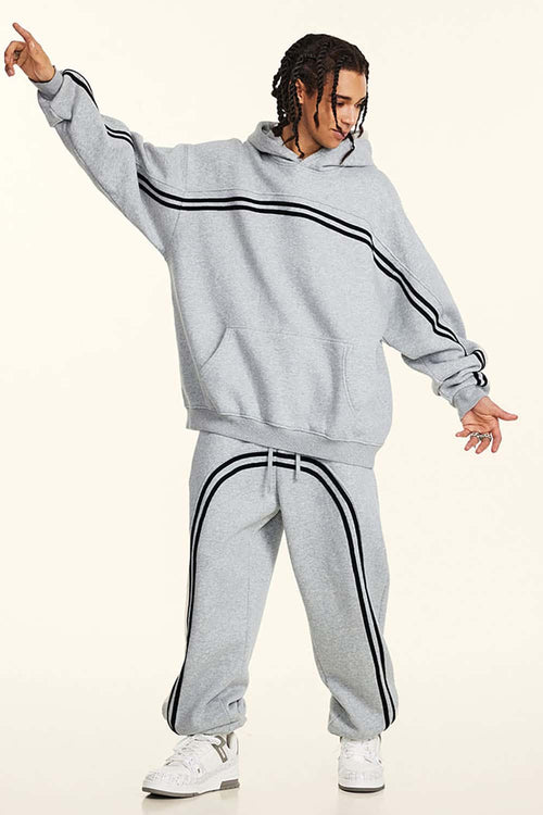 Washed Fleece Pullover Hoodie - Flower Gray