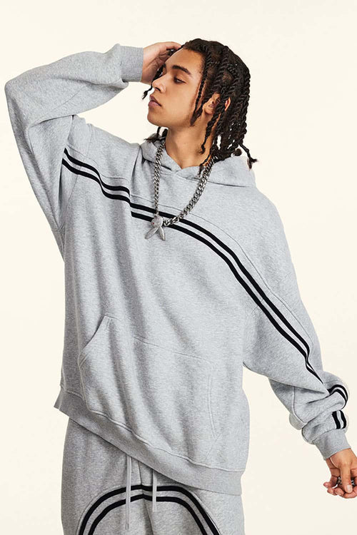 Washed Fleece Pullover Hoodie - Flower Gray