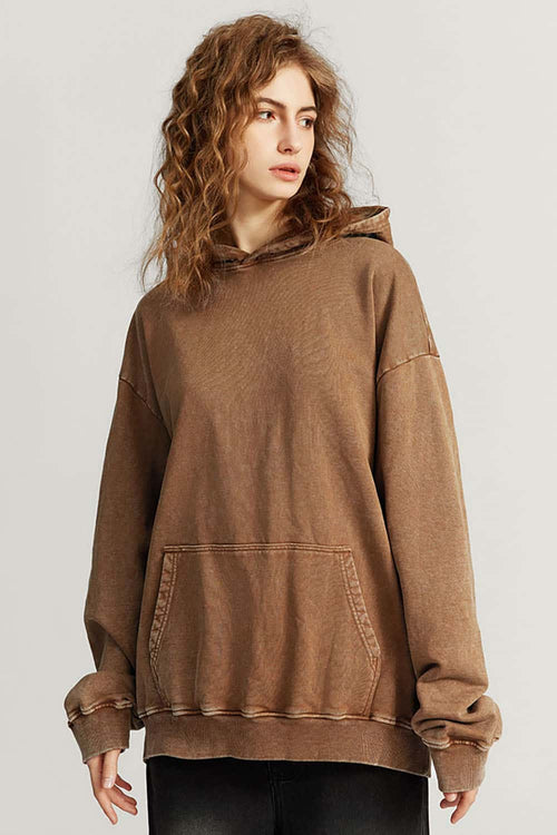 Heavyweight Distressed Wax-Dye Hoodie - Coffee