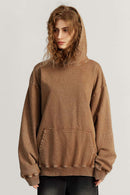 Heavyweight Distressed Wax-Dye Hoodie - Coffee
