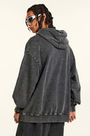 Heavyweight Distressed Wax-Dye Hoodie - Dark Gray