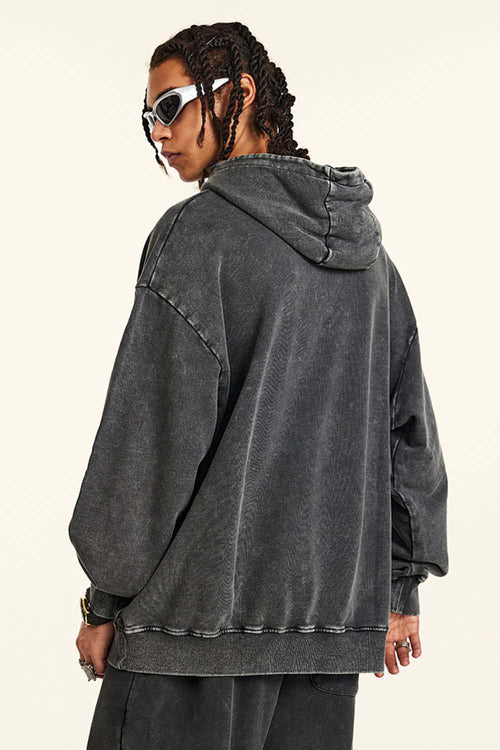 Heavyweight Distressed Wax-Dye Hoodie - Dark Gray