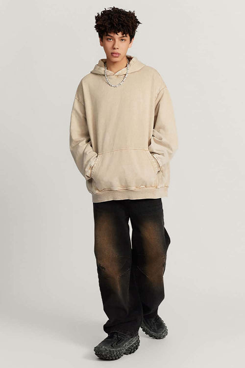 Heavyweight Distressed Wax-Dye Hoodie - Khaki