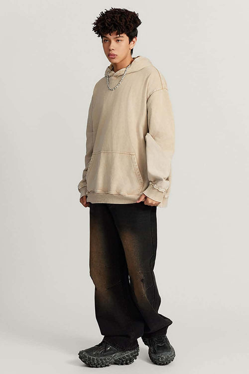 Heavyweight Distressed Wax-Dye Hoodie - Khaki