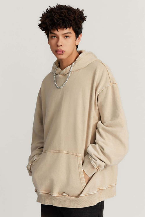 Heavyweight Distressed Wax-Dye Hoodie - Khaki