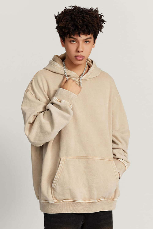 Heavyweight Distressed Wax-Dye Hoodie - Khaki
