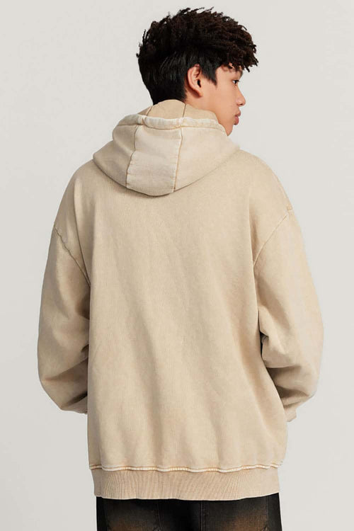 Heavyweight Distressed Wax-Dye Hoodie - Khaki