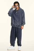 Heavyweight Distressed Wax-Dye Hoodie - Royal Blue