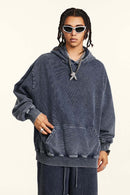 Heavyweight Distressed Wax-Dye Hoodie - Royal Blue