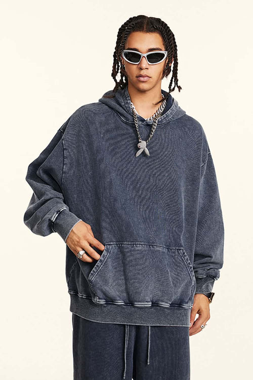 Heavyweight Distressed Wax-Dye Hoodie - Royal Blue