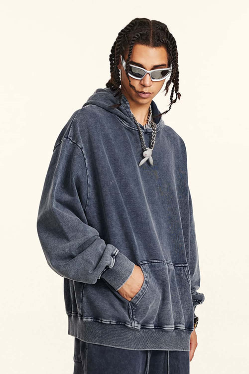 Heavyweight Distressed Wax-Dye Hoodie - Royal Blue