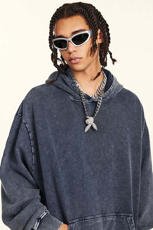 Heavyweight Distressed Wax-Dye Hoodie - Royal Blue