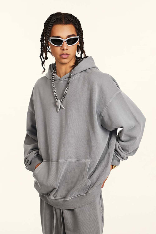 Heavyweight Washed Vintage Hoodie - Medium Gray