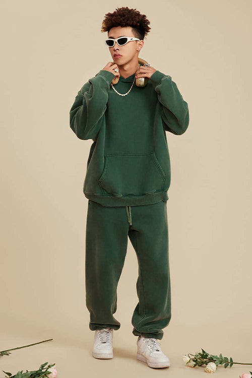 Washed Fleece Joggers - Blackish Green
