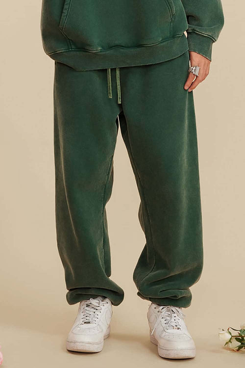 Washed Fleece Joggers - Blackish Green