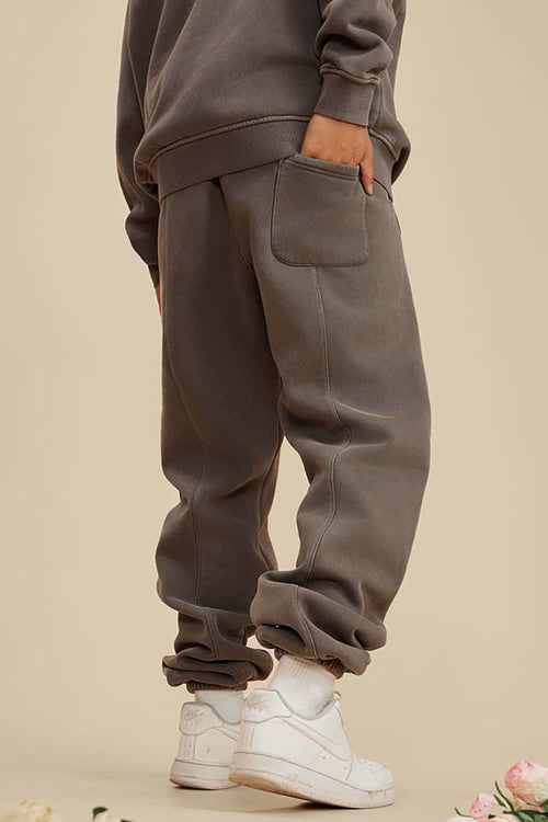 Vintage Washed Fleece Joggers - Coffee
