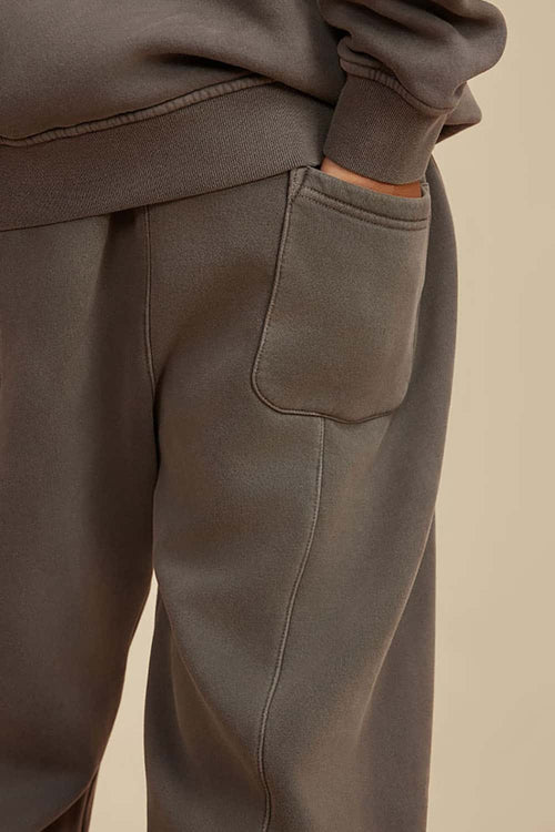 Vintage Washed Fleece Joggers - Coffee