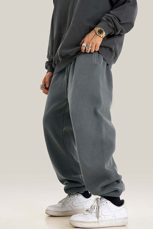 Vintage Washed Fleece Joggers - Dark Gray