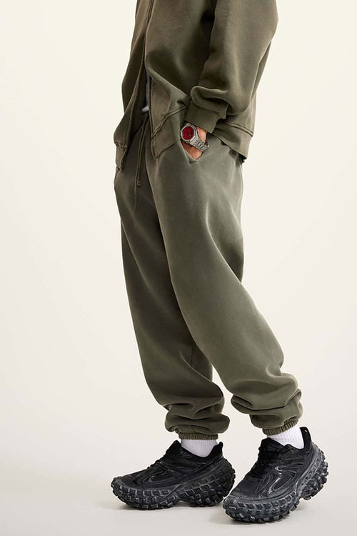 Vintage Washed Fleece Joggers - Grayish Green