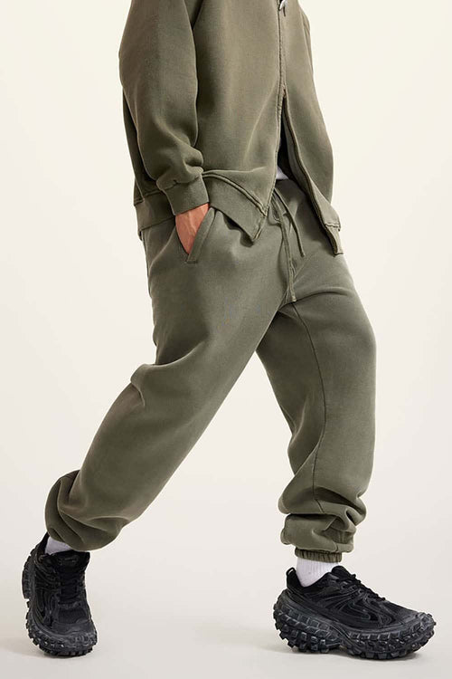 Vintage Washed Fleece Joggers - Grayish Green