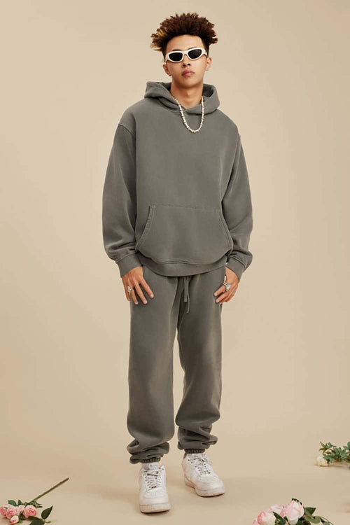 Heavyweight Washed Vintage Fleece Hoodie - Coffee