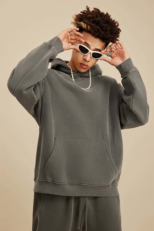 Heavyweight Washed Vintage Fleece Hoodie - Coffee