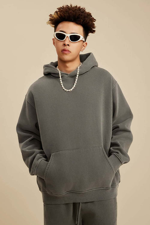 Heavyweight Washed Vintage Fleece Hoodie - Coffee