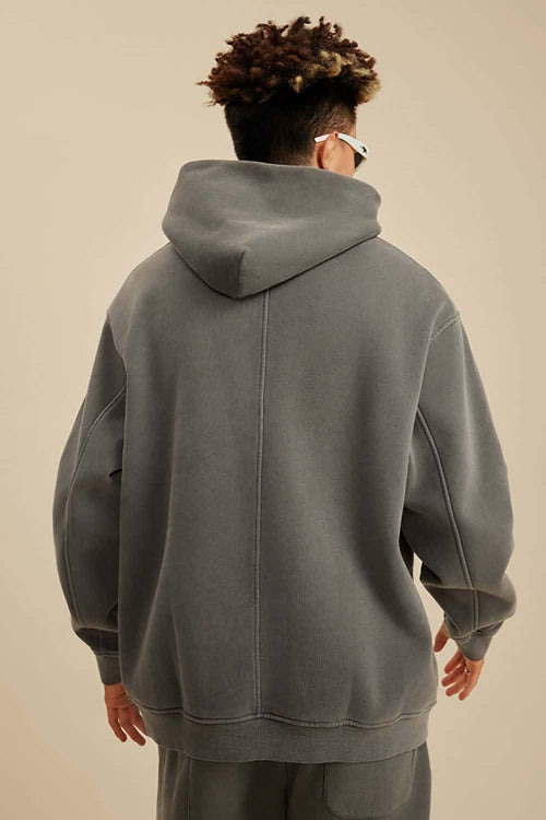 Heavyweight Washed Vintage Fleece Hoodie - Coffee
