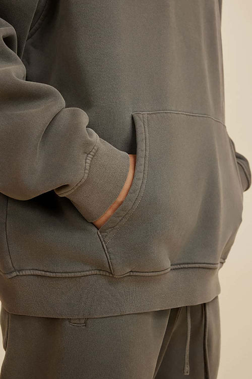 Heavyweight Washed Vintage Fleece Hoodie - Coffee
