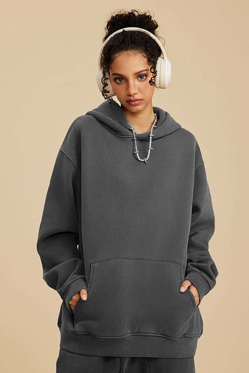 Heavyweight Washed Vintage Fleece Hoodie - Dark Gray