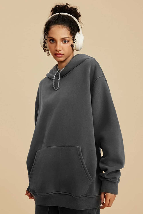 Heavyweight Washed Vintage Fleece Hoodie - Dark Gray