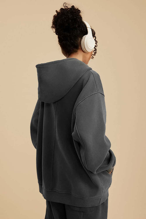 Heavyweight Washed Vintage Fleece Hoodie - Dark Gray